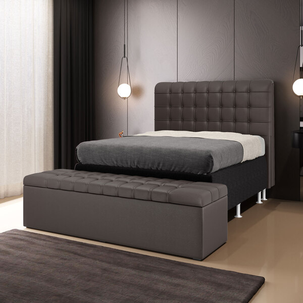 Kit Cabeceira Rana 195 King E Calçadeira Alpha A-011 Couro Ar