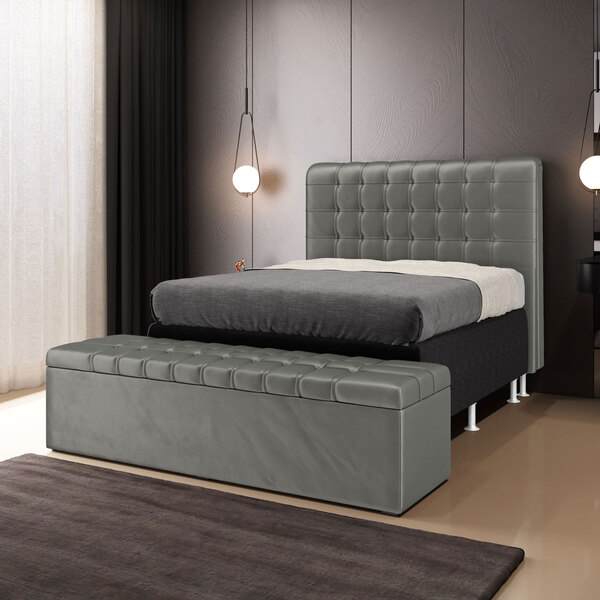 Kit Cabeceira Rana 195 King E Calçadeira Alpha N-023 Veludo C