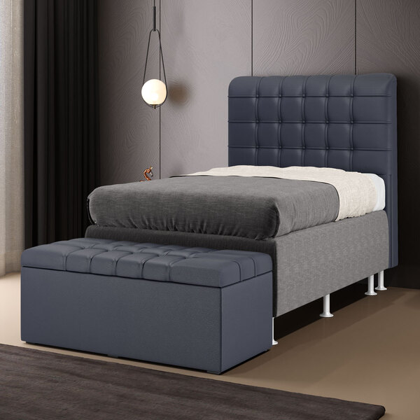 Kit Cabeceira Rana 90 Solteiro E Calçadeira Alpha A-019 Couro