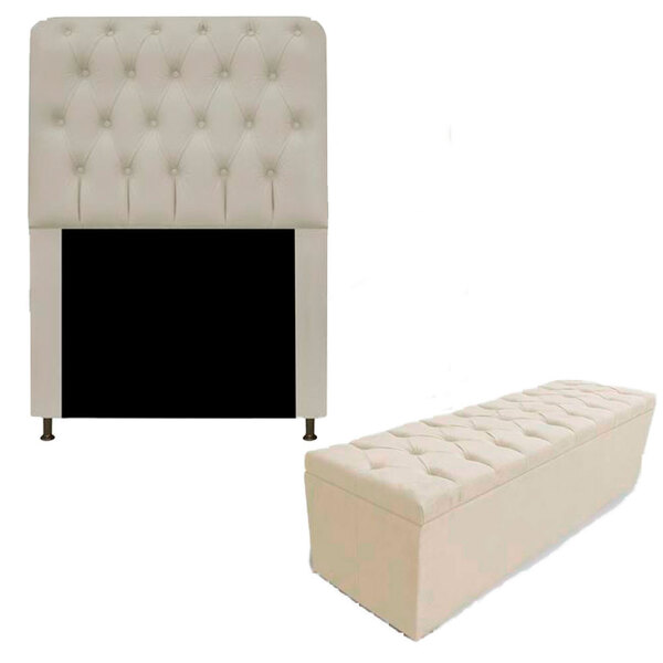 Kit Cabeceira Sophia E Baú Giovana Suede Bege 0 90