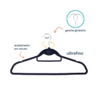 Kit Cabide De Veludo Preto Com Gancho Oikos - 42 Unidades Uni