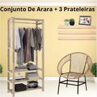 Kit Cabideiro 3 Prateleiras Madeira Pinus Prateleira