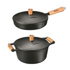 Kit Caçarola E Frigideira Em Ferro Alça E Cabo Madeira Fumil