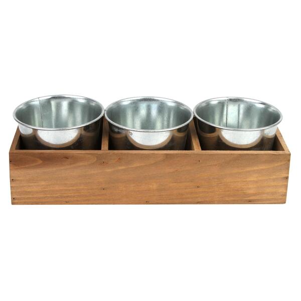 Kit Cachepô Aço Galvanizado E Madeira 4 Peças - A\casa