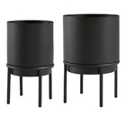 Kit Cachepot Preto Em Metal Com Suporte - 2 Peças