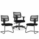 Kit Cadeira De Escritório Giratória E 02 Cadeiras Fixas Zip L