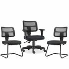 Kit Cadeira De Escritório Giratória E 02 Cadeiras Fixas Zip L