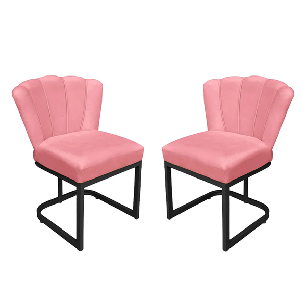 Kit Cadeira Flor Para Consultório Veludo Rosa Base Preta - Va
