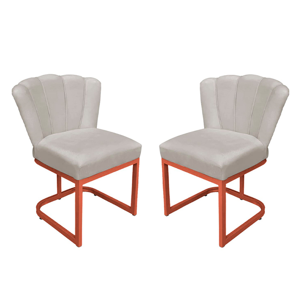 Kit Cadeira Flor Para Escritório Veludo Bege Base Cobre - Val