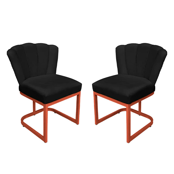 Kit Cadeira Pétala Base De Ferro Cobre Veludo Preto - Vallisa