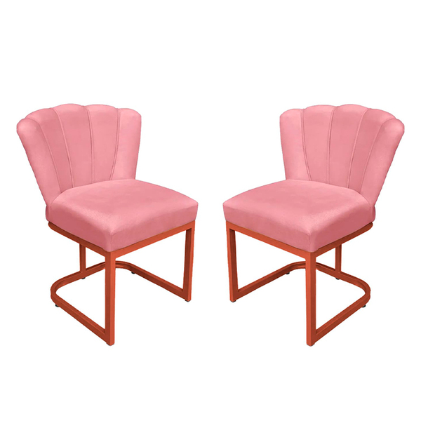 Kit Cadeira Pétala Base De Ferro Cobre Veludo Rosa - Vallisa