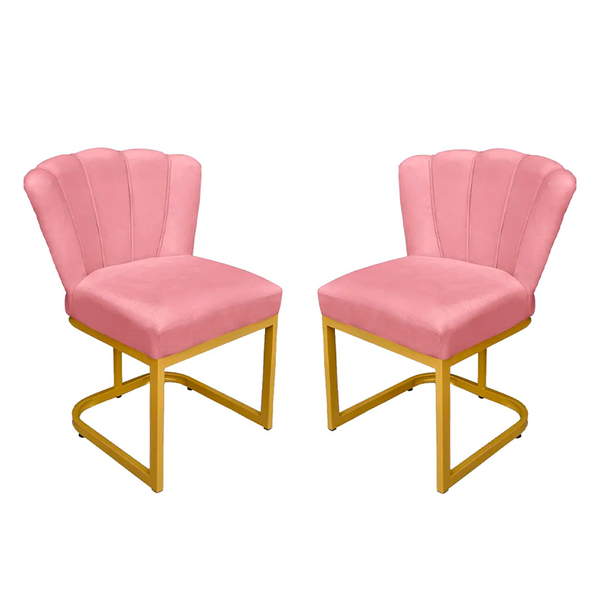 Kit Cadeira Pétala Base De Ferro Dourada Veludo Rosa - Vallis