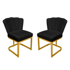 Kit Cadeira Pétala Base Dourada Veludo Preto - Vallisa Decor