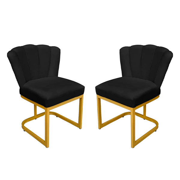 Kit Cadeira Pétala Base Dourada Veludo Preto - Vallisa Decor
