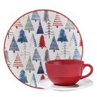 Kit Café Lanche Natal Pinheiro Oxford Cerâmica 12 Peças