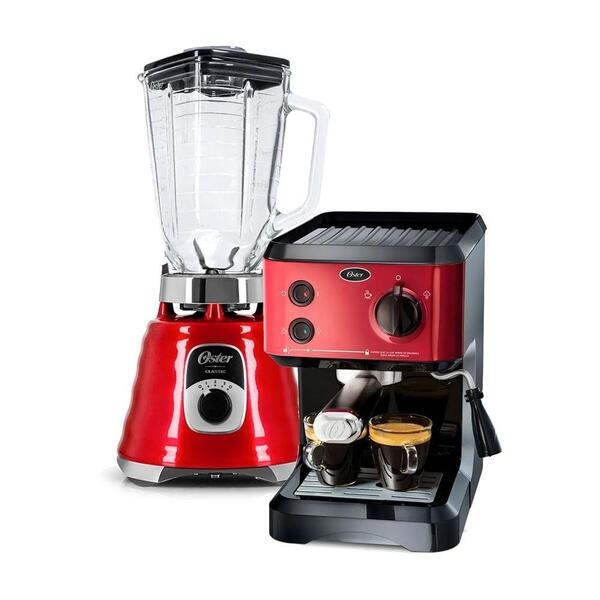 Kit Cafeteira Expresso Oster E Liquidificador Vermelho 220v