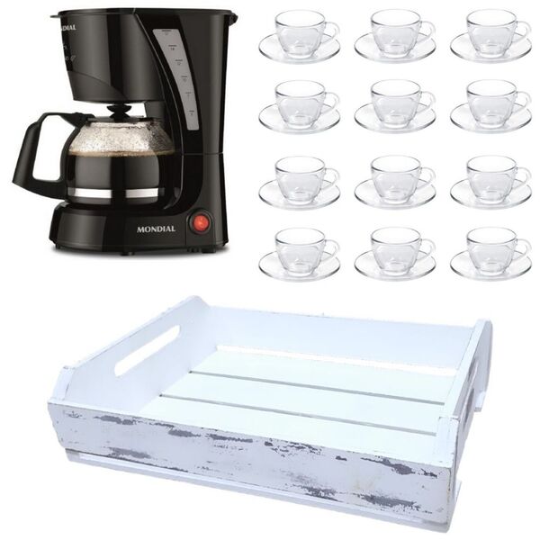 Kit Cafeteira Mondial 220v 12 Xícaras E Bandeja Mdf Branca