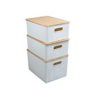 Kit Caixa Organizadora Canelada Tampa Bambu 16l 23l Branco Un