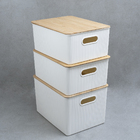 Kit Caixa Organizadora Canelada Tampa Bambu 16l 23l Branco Un