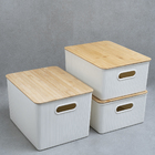 Kit Caixa Organizadora Canelada Tampa Bambu 16l 23l Branco Un