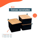 Kit Caixa Organizadora Canelada Tampa Bambu 16l 23l Preta Uni