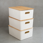 Kit Caixa Organizadora Canelada Tampa Bambu 16l Branca Oikos