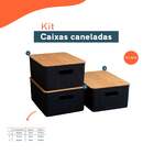 Kit Caixa Organizadora Canelada Tampa Bambu 16l Preta Oikos U
