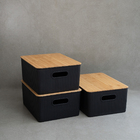 Kit Caixa Organizadora Canelada Tampa Bambu 16l Preta Oikos U