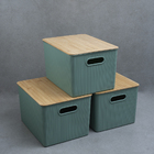 Kit Caixa Organizadora Canelada Tampa Bambu 23l Verde Oikos U