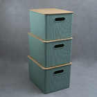 Kit Caixa Organizadora Canelada Tampa Bambu 23l Verde Oikos U