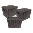 Kit Caixa Organizadora Plástico Ratan Preto 20L 24x29,5x38cm São Bernardo