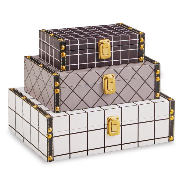 Kit Caixa Xadrez Colorida 3 Pçs - Mart