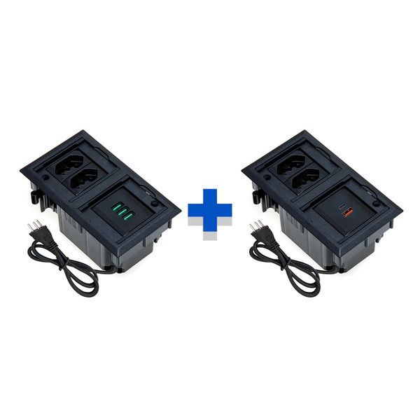 Kit Caixas De Tomadas 4 Blocos 2 Tomadas 10a 2usb E 3usb