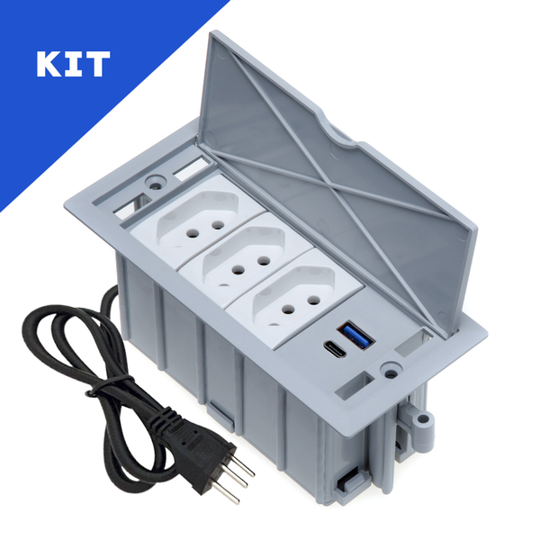 Kit Caixas De Tomadas 4 Blocos Basculante 3 Tomadas 10a 2usb