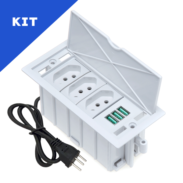 Kit Caixas De Tomadas 4 Blocos Basculante 3 Tomadas 20a 3usb