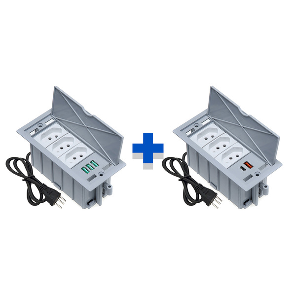 Kit Caixas De Tomadas 4 Blocos Basculante 3tom 10a 2usb 3usb