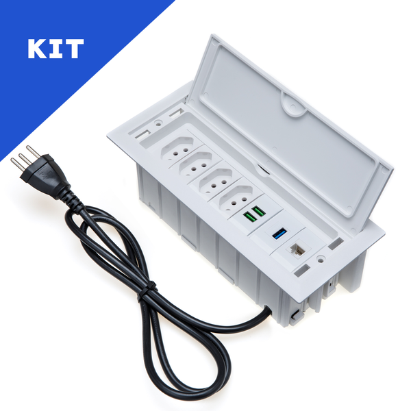 Kit Caixas Tomadas 7 Blocos 4 Tom 10a 2usb 1rj45 1usb Dados