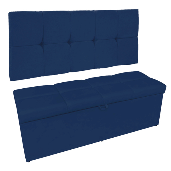 Kit Cal?adeira E Painel Nina 100 Cm Suede Azul Marinho D'rossi