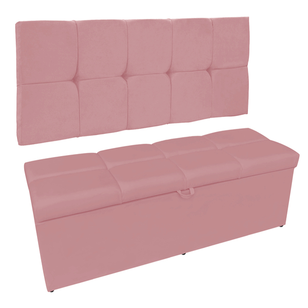 Kit Calçadeira E Painel Nina 140 Cm Suede M11 - D'rossi - Rose