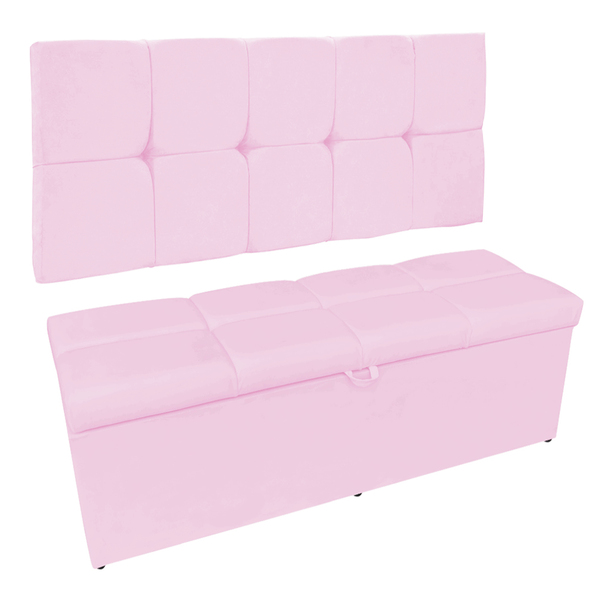 Kit Calçadeira E Painel Nina 160cm Suede M11 - D'rossi - Rosa