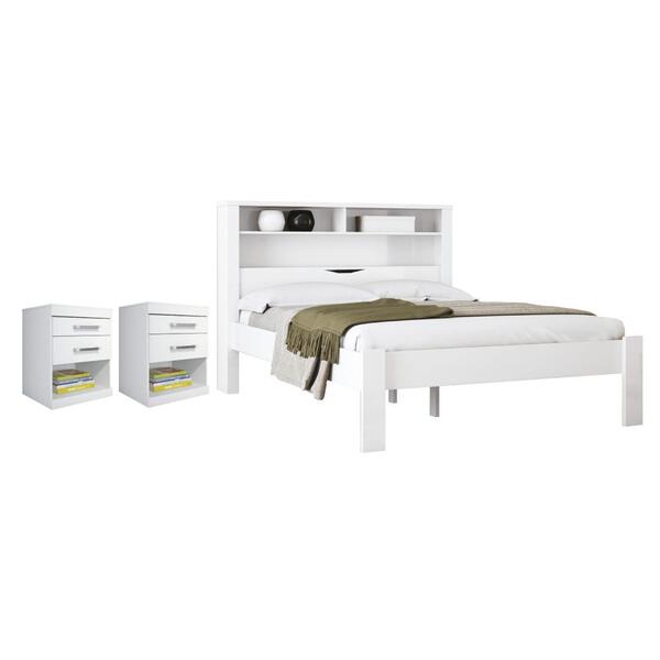 Kit Cama De Casal Com Baú E Mesas De Cama De New Branco