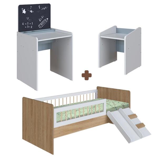 Kit Cama Montessoriana Com Banqueta E Mesa Com Quadro Infanti
