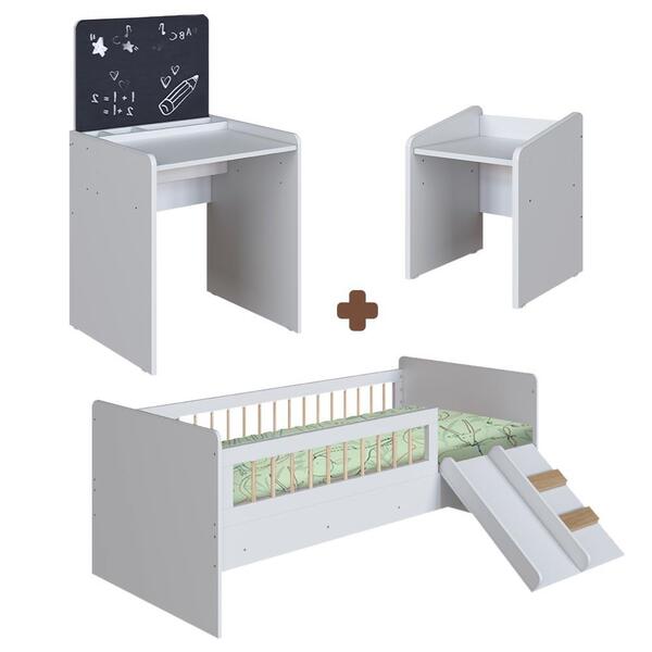 Kit Cama Montessoriana Com Banqueta E Mesa Com Quadro Infanti