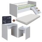 Kit Cama Montessoriana E Colchão Com Mesa Com Quadro E Banque
