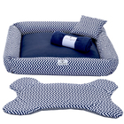 Kit Cama Pet Cachorro Ou Gato Chevron Azul Tam: G 04 Peças