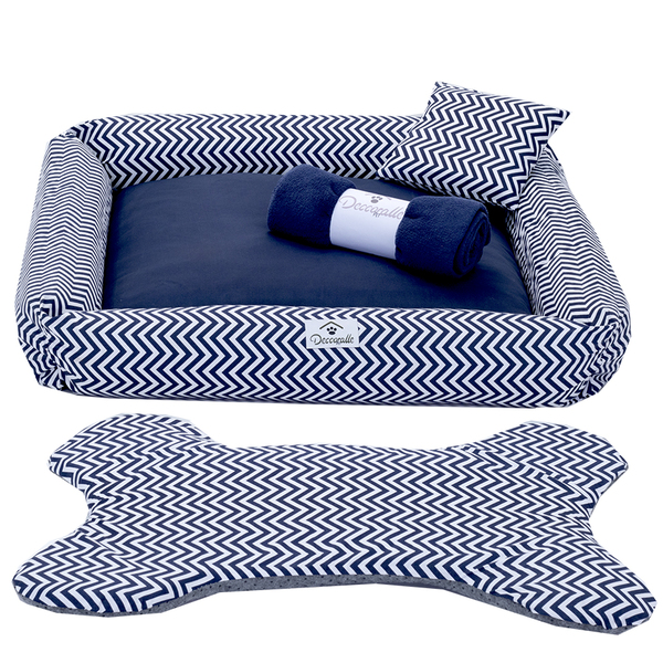 Kit Cama Pet Cachorro Ou Gato Chevron Azul Tam: G 04 Peças