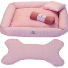Kit Cama Pet Cachorro Ou Gato Chevron Rosa Tam: M 04 Peças
