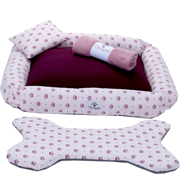 Kit Cama Pet Cachorro Ou Gato Realeza Rosa Tam: G 04 Peças