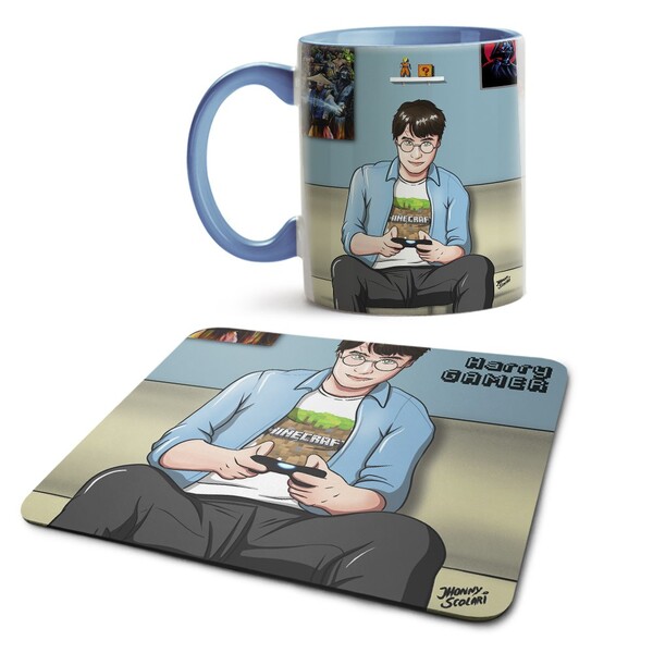 Kit Caneca E Mousepad Harry Potter Gamer - Interior E Alça Az