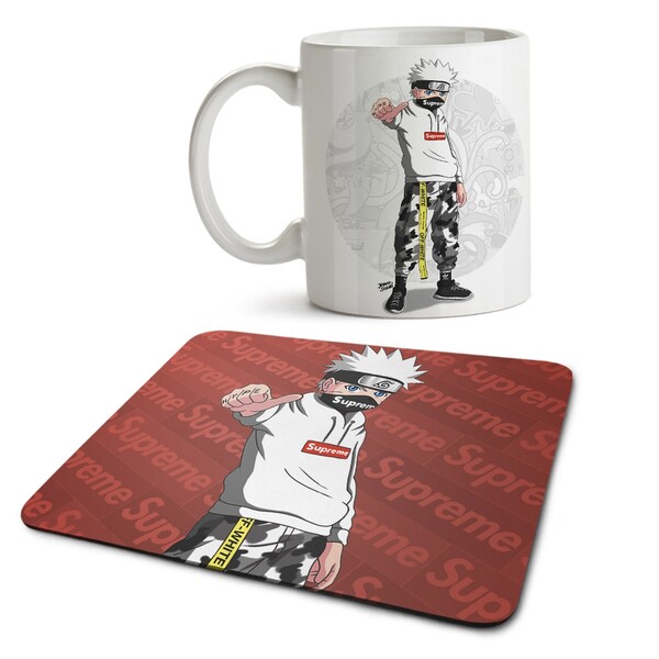 Kit Caneca E Mousepad Naruto Hype - Interior E Alça Branca